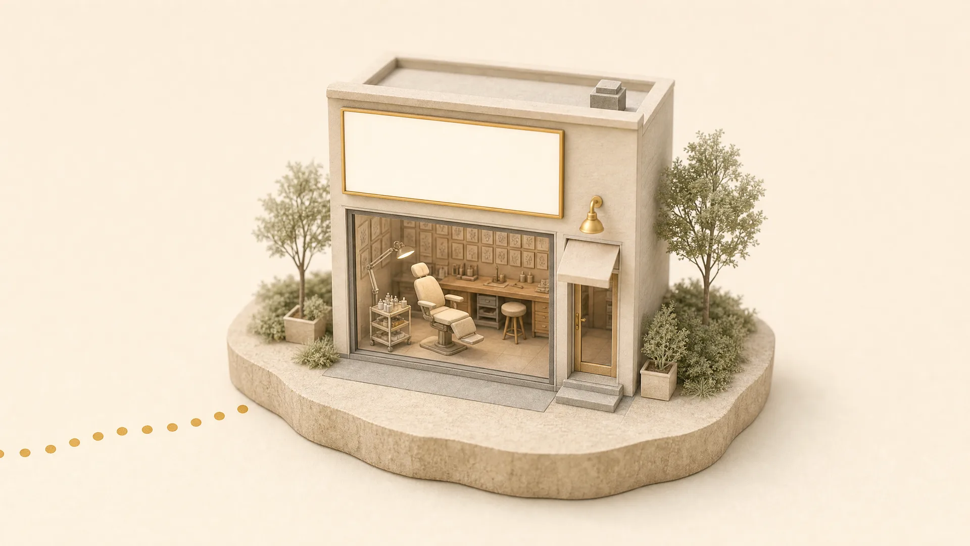 A miniature model shop, labelled part by part